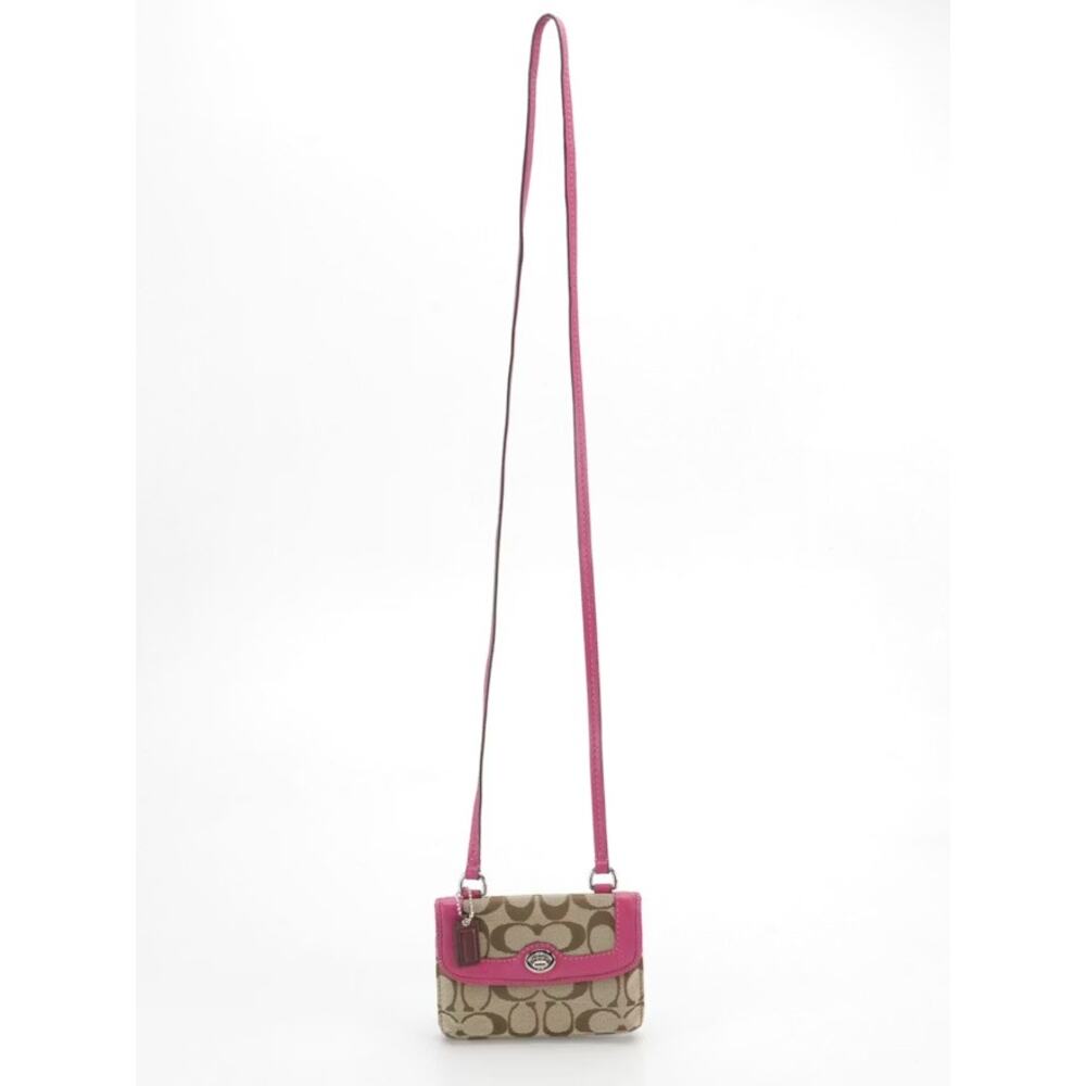 Coach Signature Canvas Penny Crossbody Wallet – Khaki & Pink Leather